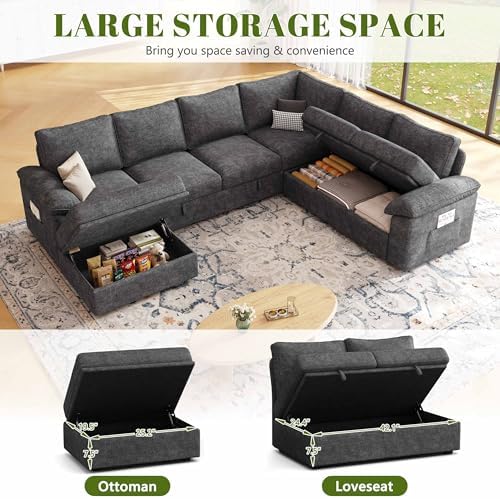 106'' Modular Sectional Sofa with Pull Out Bed, Sleeper Sofa, Dark Gray