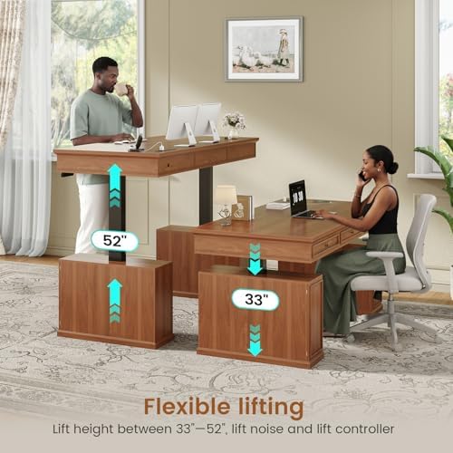 SEDETA 55.1" Farmhouse Executive Electric Standing Desk with 3 Drawers