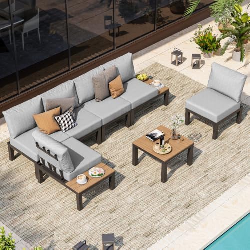Aluminum Modular Outdoor Patio Furniture Set, Lounge Sectional with Table