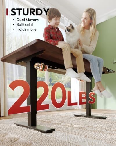 SANODESK Solid Rubberwood Standing Desk Dual Motor 63"x30" Walnut/Black