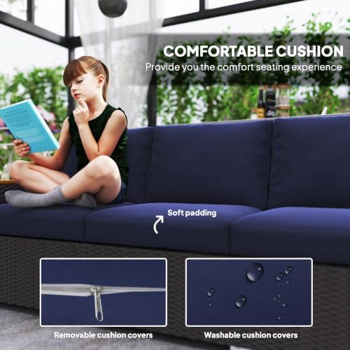 Outsunny 3-Seat Outdoor Patio Sofa 24.5" Extra Wide Deep Seats Navy Blue