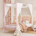 Twin Princess Canopy Bed Frame with 4 Posters, Twin Size Bed for Kids Girls