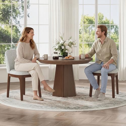 MALOL Upholstered Dining Chairs with Thickened Solid Wood Legs, Mid Century Modern Kitchen & Dining Room Chairs Set of 2, Comfortable Side Chairs for Dining Room, Kitchen, Light Grey