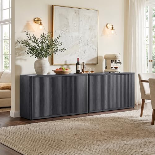 SICOTAS Buffet Cabinet with Storage Accent Sideboard with 4 Doors 66.3" Wide Fluted Credenza Modern Buffet Table Media Console Cabinet Entryway Cabinets for Living Room Kitchen Dining Room Hallway