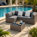 SUNLEI 8 PCS Patio Furniture Set with 45" 50000BTU Gas Propane Fire Pit Table, All Weather PE Wicker Rattan Patio Conversation Sofa with Coffee Table (Brown Rattan Grey, 5 Pcs)
