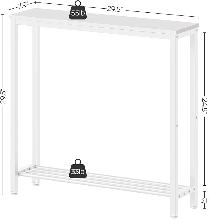 YATINEY Narrow Console Table, 2-Tier Small Sofa Table, 29.5" Thin Entryway Behind Couch Table with Shelves, Industrial Hallway Table, for Living Room, Foyer, White CT03WW