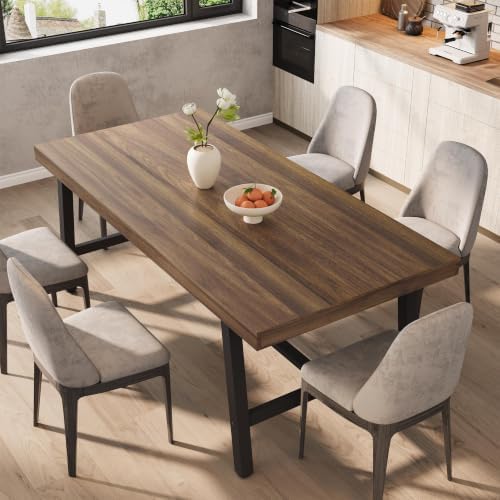 Garvee 71" Farmhouse Dining Table, Rustic Kitchen Table, Brown