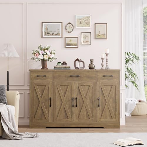 HOSTACK Kitchen Buffet Sideboard Storage Cabinet, Coffee Bar Cabinet, Brown