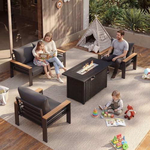 Aoxun Patio Furniture Set, Aluminum Outdoor Furniture with Fire Pit Table