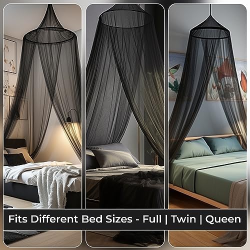 Bollepo Bed Canopy for Adults, Black Canopy Bed - Canopy for Bed, Netting Room Decor, Ceiling Tent, Canopy for Single, Twin, Full, Queen Size Kids Bed, Fire Retardant Fabric