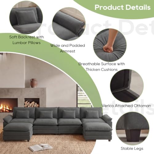 Oprisen 154" Modular Sectional Sofa, Comfy Deep Cloud Couch with Ottoman