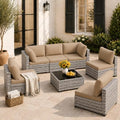 LOUVIXA 7 Piece Outdoor Patio Furniture Set, Outdoor Sectional Sofa, Wicker Rattan Patio Furniture, Patio Conversation Set with Coffee Table & Cushions