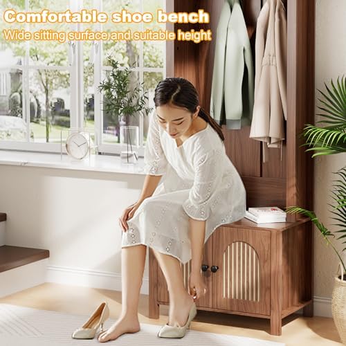 Hall Tree with Bench and Shoe Storage 4-in-1 Entryway Bench with Coat Rack
