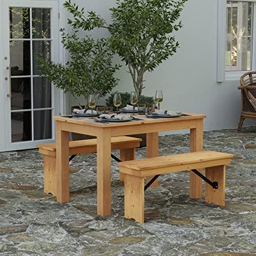 Merrick Lane Jessamine 46" x 30" Rectangular Rustic Solid Pine Farm Dining Table, Antique Farmhouse Wooden Dining Table for Kitchens and Parties, Light Natural