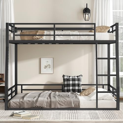 PVWIIK Full XL Over Queen Bunk Bed for Teens,Black