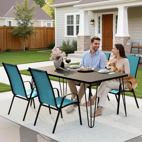 JEAREY Patio Dining Chairs Set of 4, Stackable Outdoor Chairs, Peacock Blue