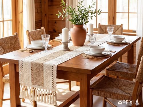 FEXIA Fall Boho Table Runner 12x72 for Home Decor Tassels
