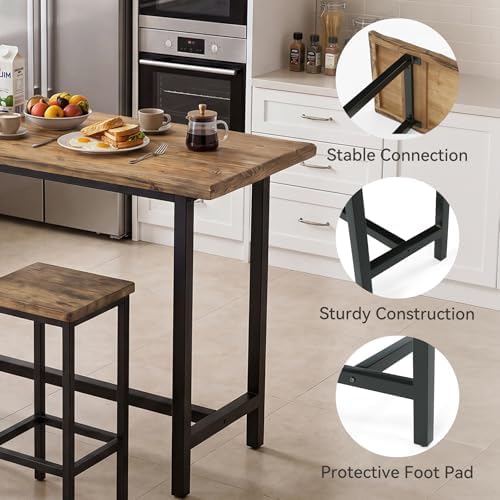LITTLE TREE Solid Wood Counter Height Table with Metal Footrest - 63-Inch Long Bar Table for Home, Seats up to 6, Easy Assembly, Brown + Black