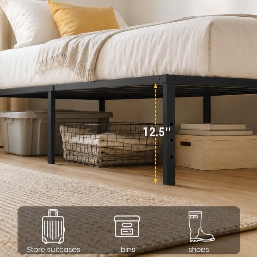 Twin Platform Bed Frame, Modern Metal Design with Underbed Storage Space