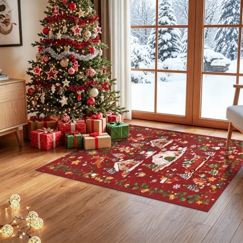2x3 Christmas Cute Area Rug : Non-Slip Washable Winter Holiday Indoor Doormat Soft Low Pile Decorative Floor Mat for Kitchen Bathroom Living Room Bedroom Red Holiday Home Decor Gift（2x3，Red）