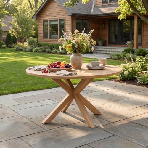 Merax 44.5 Inch Acacia Wood Round Outdoor Dining Table, Wood Finish