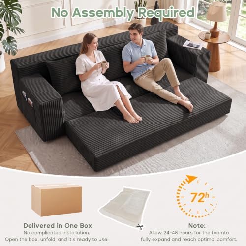 Boneless Couch for Living Room, 3 Seater Convertible Sofa Bed in Box, Black
