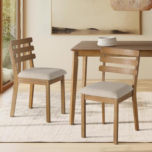 Dining Table Set for 6, Wooden Farmhouse Table, 6 Upholstered Chairs