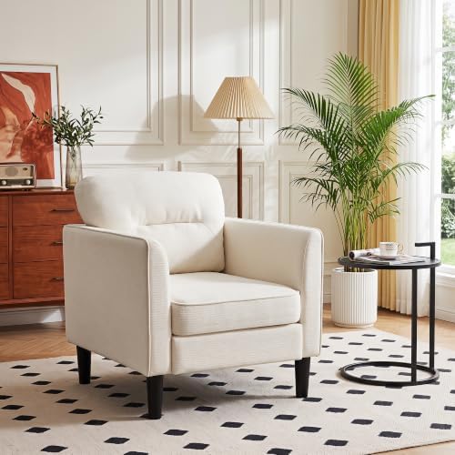 Kromax Accent Chair for Living Room, Comfy Upholstered Armchair, White