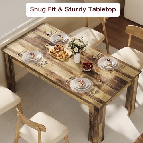 63" Farmhouse Dining Table for 4-6 People, Rectangular Kitchen Table, Rustic Wood Dinner Table for Dining Room & Living Room, Sturdy Country Table for 4 to 6, 300 lbs Capacity, Retro Brown