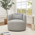 KINWELL 34" W Boucle Swivel Barrel Chair with Toss Pillow, Gray