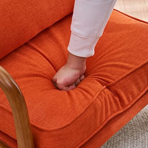 Bonnlo Linen Burnt Orange Mid Century Modern Accent Chair, Soild Wood Padding Lounge Armchairs Side Sitting Chairs for Living Room, Bedroom, Guest Room