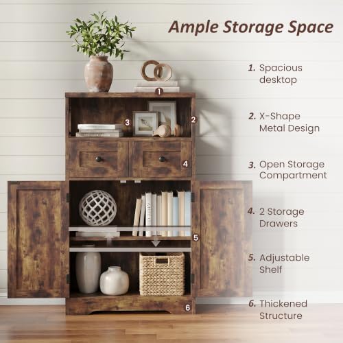 Farmhouse Storage Cabinet Set of 2, Small Kitchen Pantry Coffee Bar Cabinet