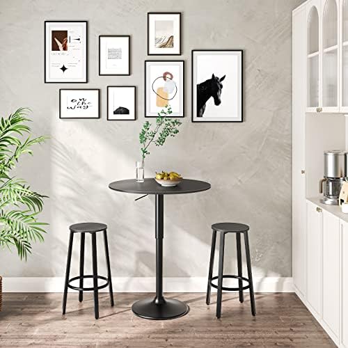 HOOBRO Bar Table, Height-Adjustable Round Pub Table 27-35.4 Inches, Cocktail Table with Sturdy Base, Modern Style, Easy to Assemble, Suitable for Small Space, Black BK58BT01G1