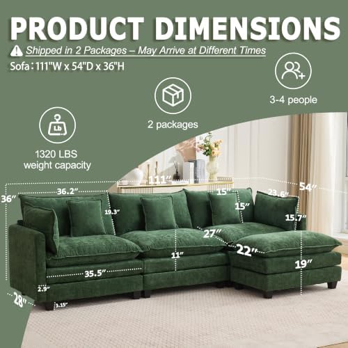 111" Modular Sectional Sofa, L Shaped Cloud Couch with Ottoman