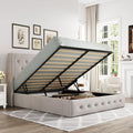 Allewie Full Size Lift Up Storage Button-Tufted Bed Frame Light Beige