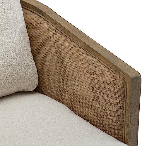 Anwick Brown Swivel Barrel Chair & Rattan Accent Chair, Modern Club Chair, Small Chair, Corner Chairs & Reading Chair for Bedroom, Living Room, Reading Nook, Adults (Beige Boucle)