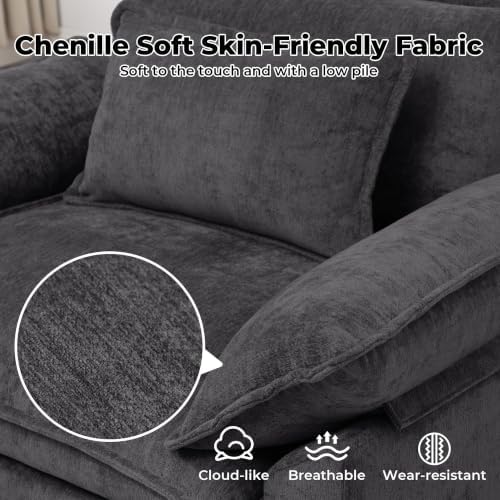 Chenille Oversized Accent Chair,44" Modern Upholstered Living Room Chairs,Comfy Armchair with Extra Thicked Cloud Sofa Chair,Reading Chair Side Chair for Bedroom Apartment Darkgrey