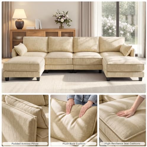 Modular Sectional U Shaped Couch, 116" Cloud Sofa for Living Room
