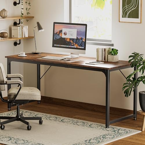 Huuger Computer Desk, 70 Inch Office Desk, Gaming Desk with Storage, Writing Desk Work Desk for Home Office, Study, Long Simple Desk, Large Legroom, Metal Frame, Rustic Brown