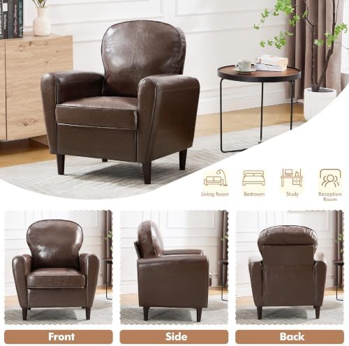 Mid Century Accent Chair Set of 2, Modern Faux Leather Arm Chair, Upholstered Comfy Reading Chair Single Sofa Chairs for Living Room, Bedroom, Club, Coffee