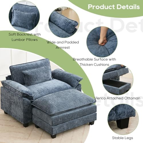 Oprisen 53" Modular Sectional Sofa, Comfy Deep Cloud Couch with Ottoman