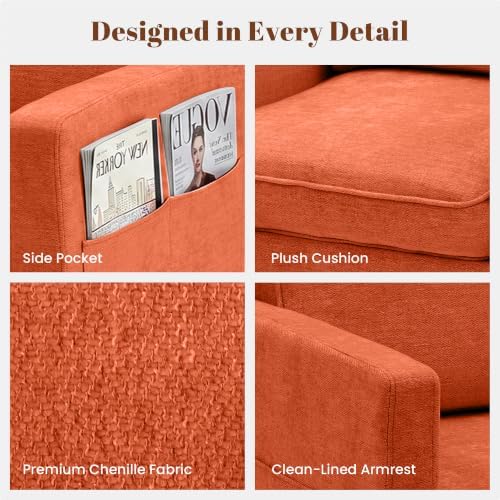 Chenille Accent Chair Mid Century Modern Reading Armchair for Living Room