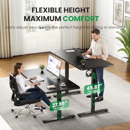 Black 60x28 in Electric Standing Desk, 1 Inch Thick Tabletop
