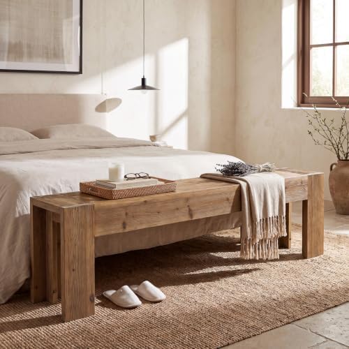 70.87" Solid Wood Entryway Bench, Extra Long Narrow Shoe Bench, Wood Mudroom Window Seating for Bedroom, Hallway, Dining Room, Foyer, Mudroom, Easy Assembly, Brown