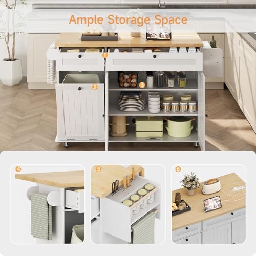 ComfyCorner 60" Rolling Kitchen Island on Wheels, Mobile Kitchen Cart White