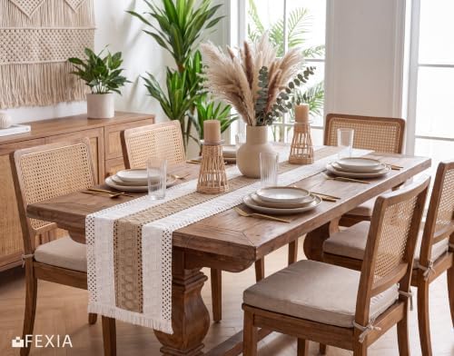 FEXIA Boho Table Runner for Fall Home Decor 12x72 Burlap with Tassels
