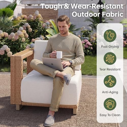 Aoxun Patio Furniture Set, 4 Piece Outdoor Sofa Set, Yellow/Beige