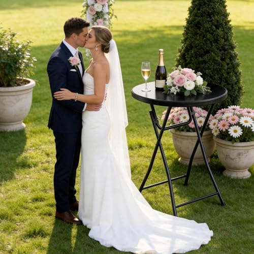 Folding Table 2 Pack, 32 Inch Foldable Cocktail Bar, High Top Round Folding Bar Tables No Assembly, Portable Bistro & Commercial Event Furniture for Wedding, Banquet, Party, Indoor Outdoor Use