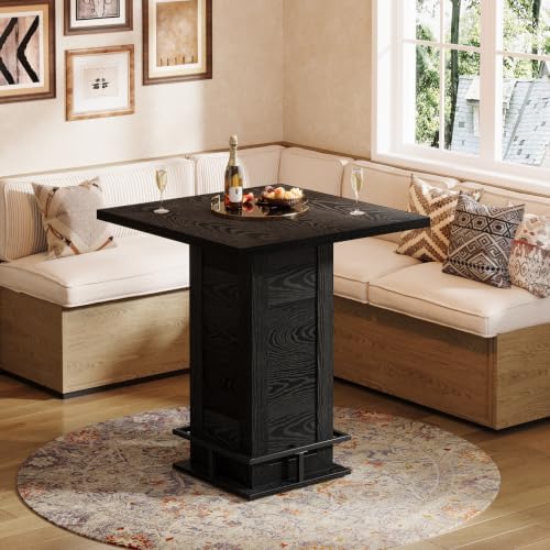 Tribesigns 39.4" H Square Bar Table, Industrial High Top Bistro Pub Cocktail Table with Metal Footrest for Kitchen Nook, Home Bar, Small Bars, Black(Table Only)