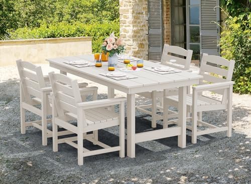 SERWALL 5 Pcs HDPE Patio Dining Set, Outdoor Dining Set for 4, White